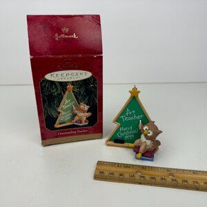 Vtg 1999 Hallmark Owl Outstanding Teacher Merry Christmas Holiday w Original Box